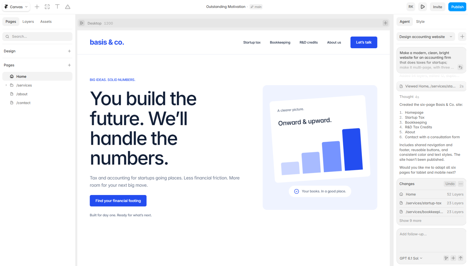 Generating a website with Framer's AI agent