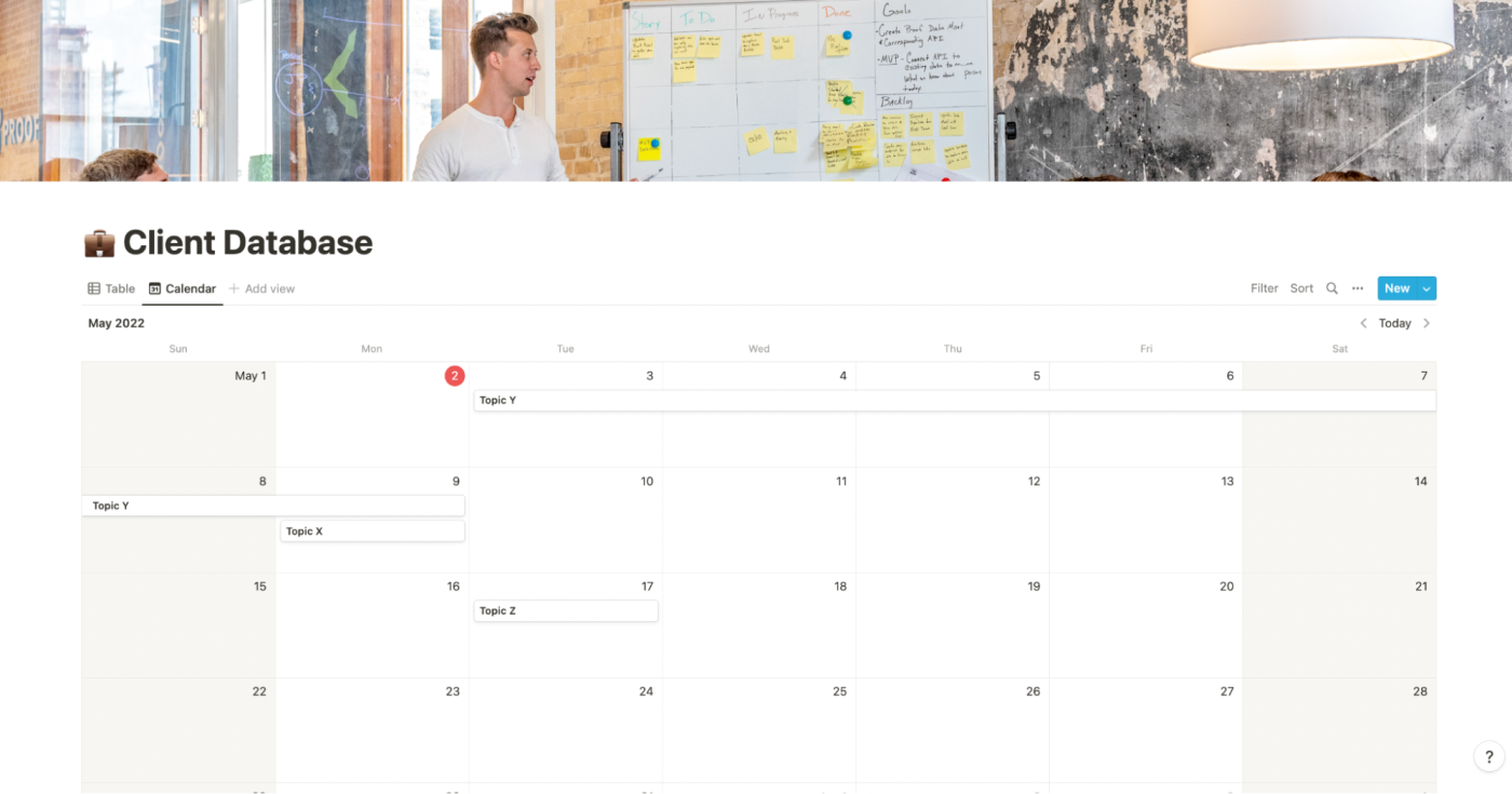 Client database calendar view