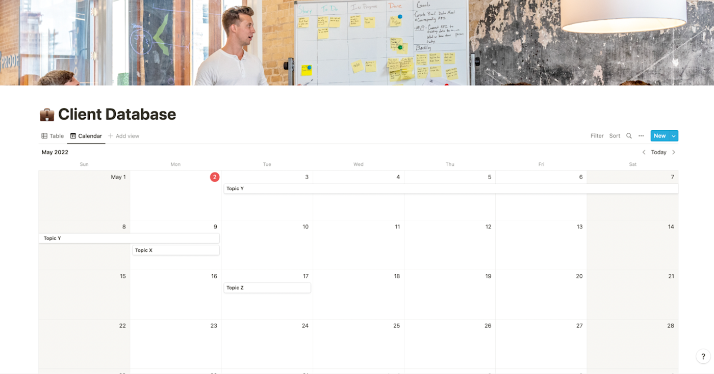 Client database calendar view