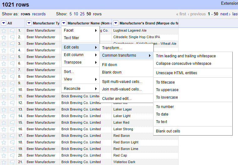 Common transforms in OpenRefine