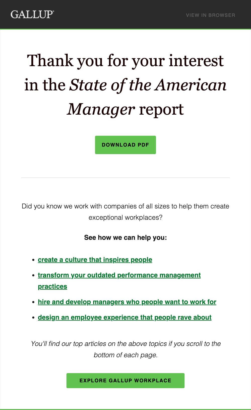 Screenshot of a B2B marketing email from Gallup.