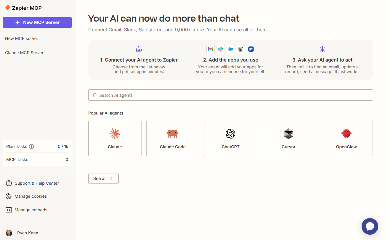 The Zapier MCP dashboard