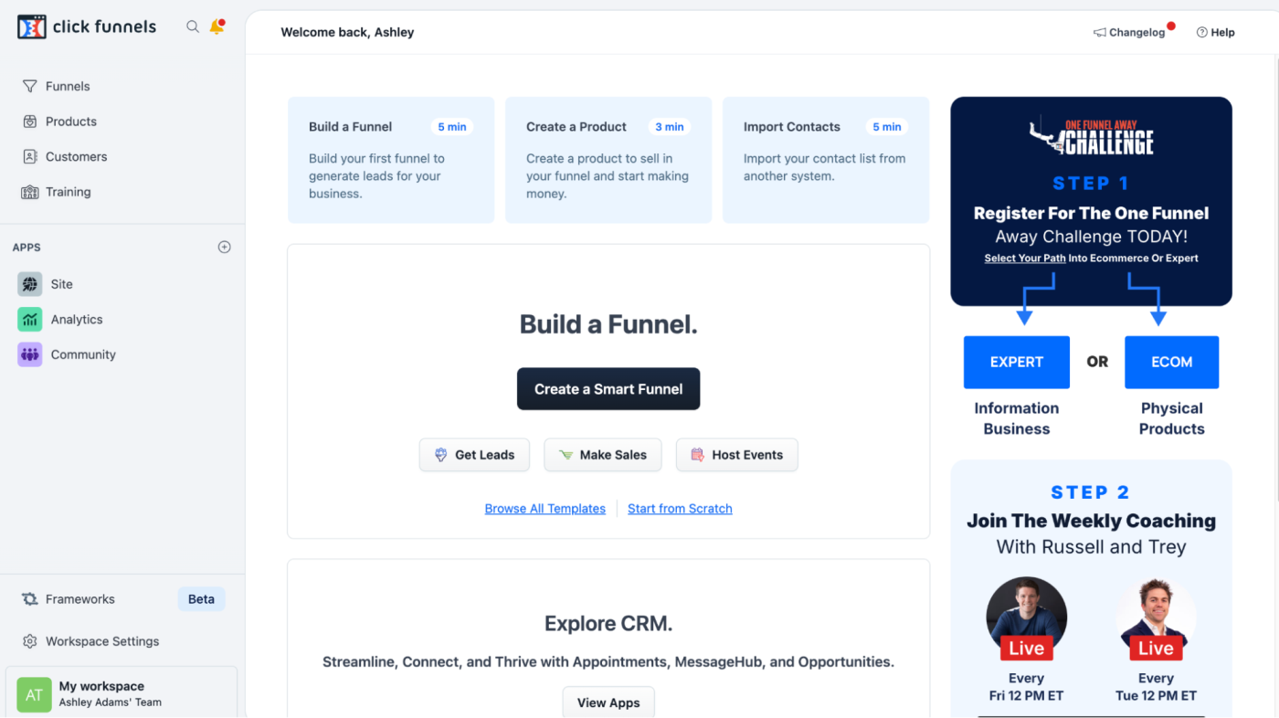 The ClickFunnels dashboard