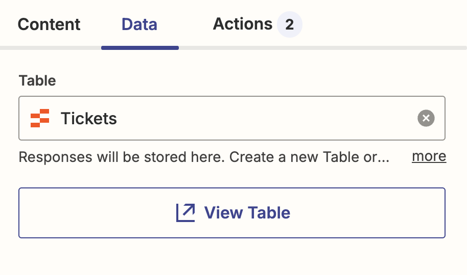 Screenshot of linked table