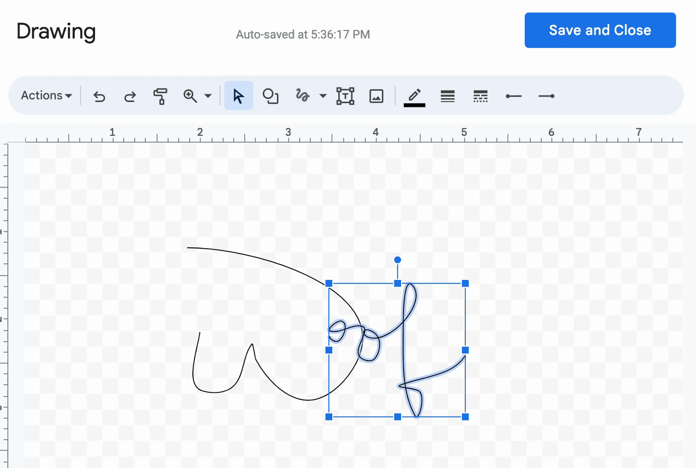 Demo of a signature in Google Docs being resized.