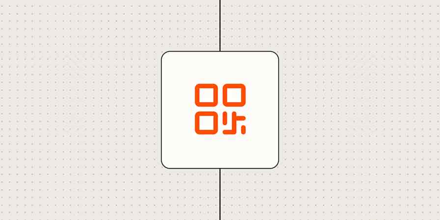 Stylized QR code icone against a dotted beige background.