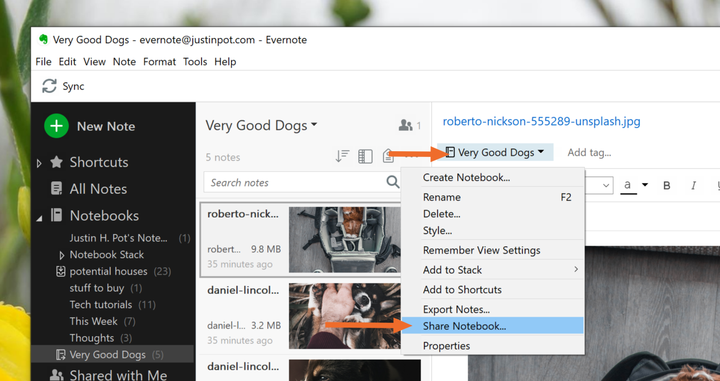 Evernote share notebook