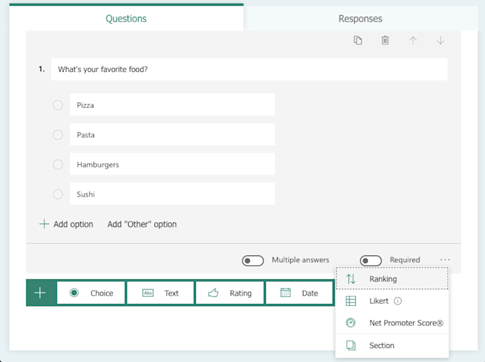 Microsoft Forms screenshot