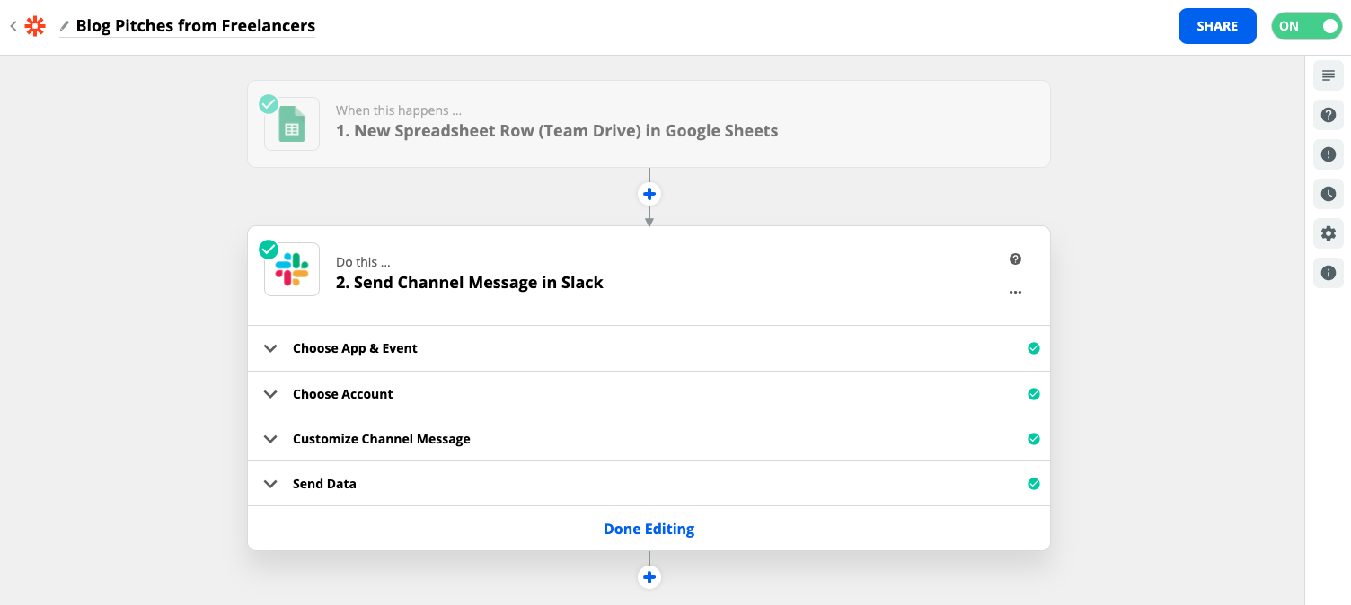 Screenshot of setting up a Zap in Zapier