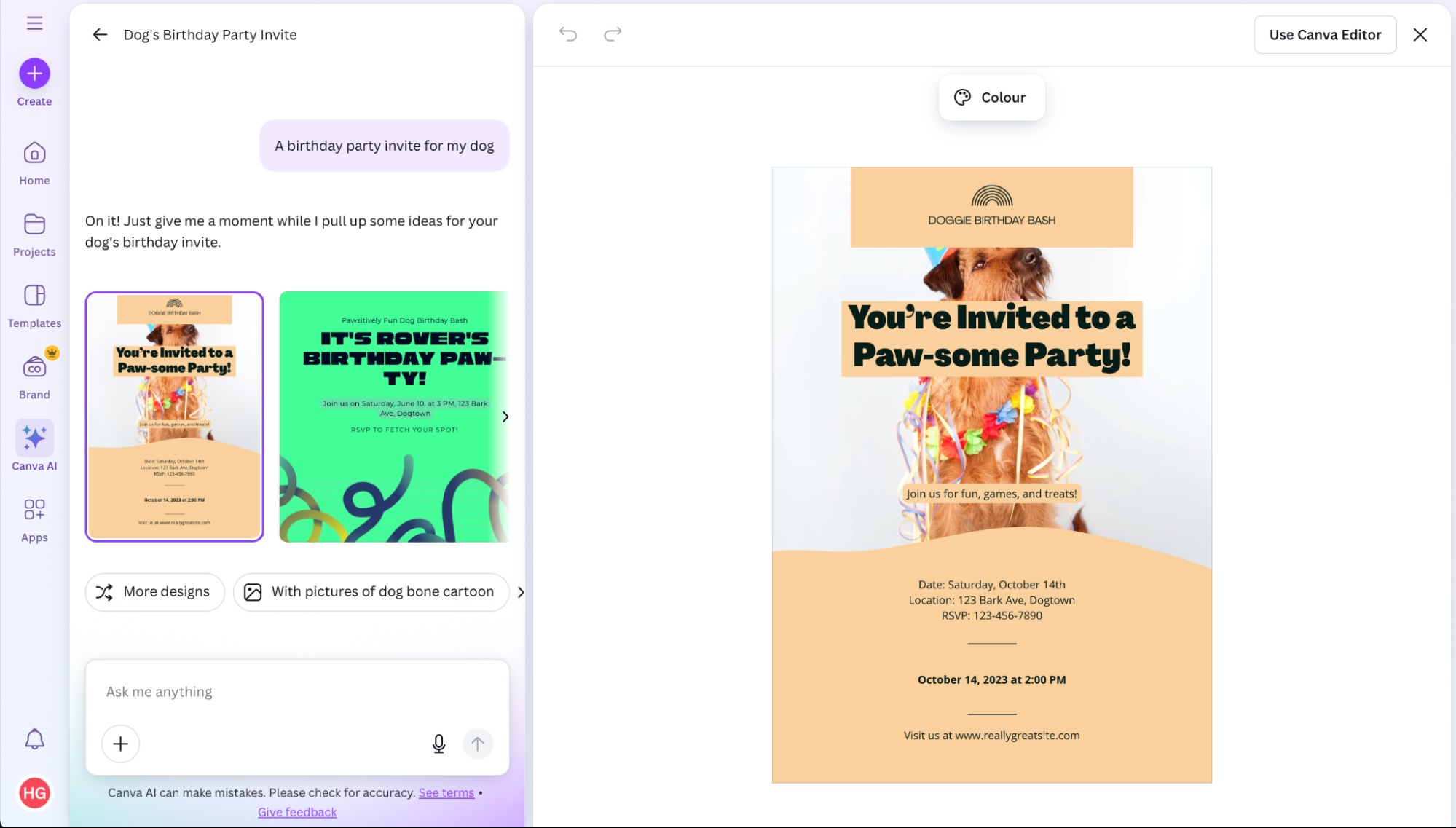 Canva, our pick for the best design app with an AI photo editor