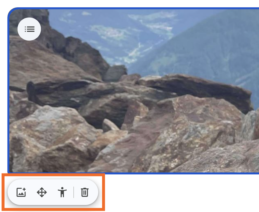 Cover image in Google Docs with the cover image floating toolbar highlighted. 