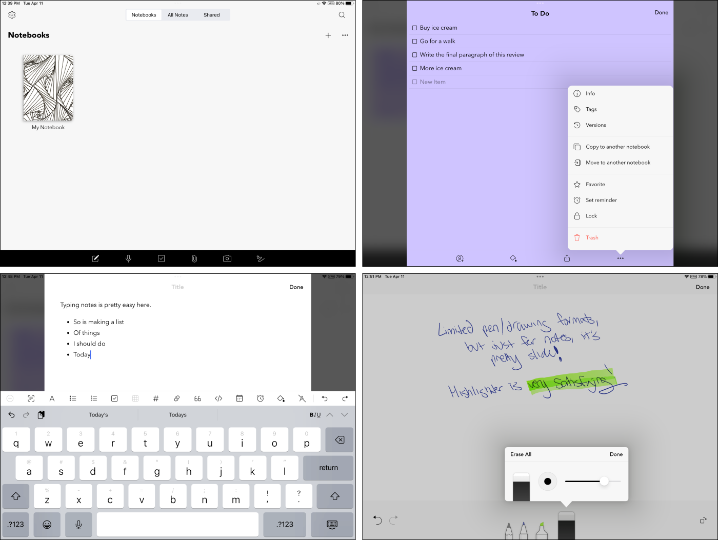 Zoho Notebook, our pick for the best iPad note-taking app for variety of formats