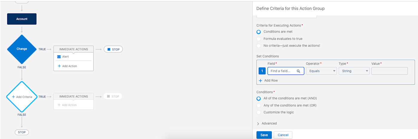 Screenshot of Salesforce's Process Builder interface.