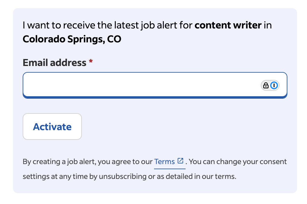 A job alert form on Indeed