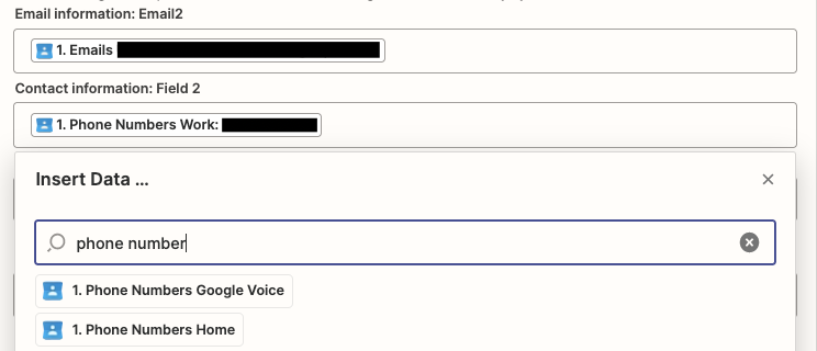 Dynamic fields matched to email and phone number