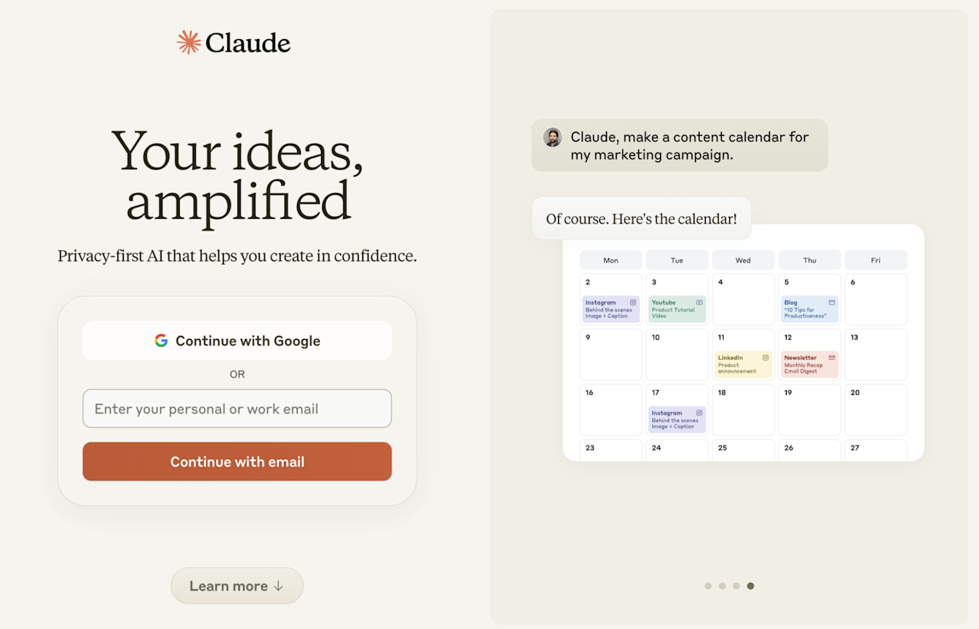 Claude login page. 