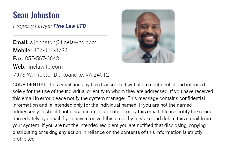 Email signature template for lawyers