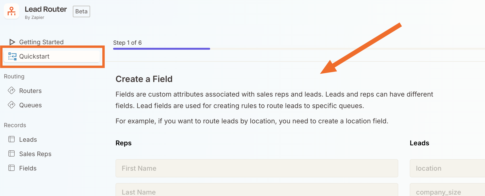 The Quickstart guide in the Zapier Lead Router dashboard