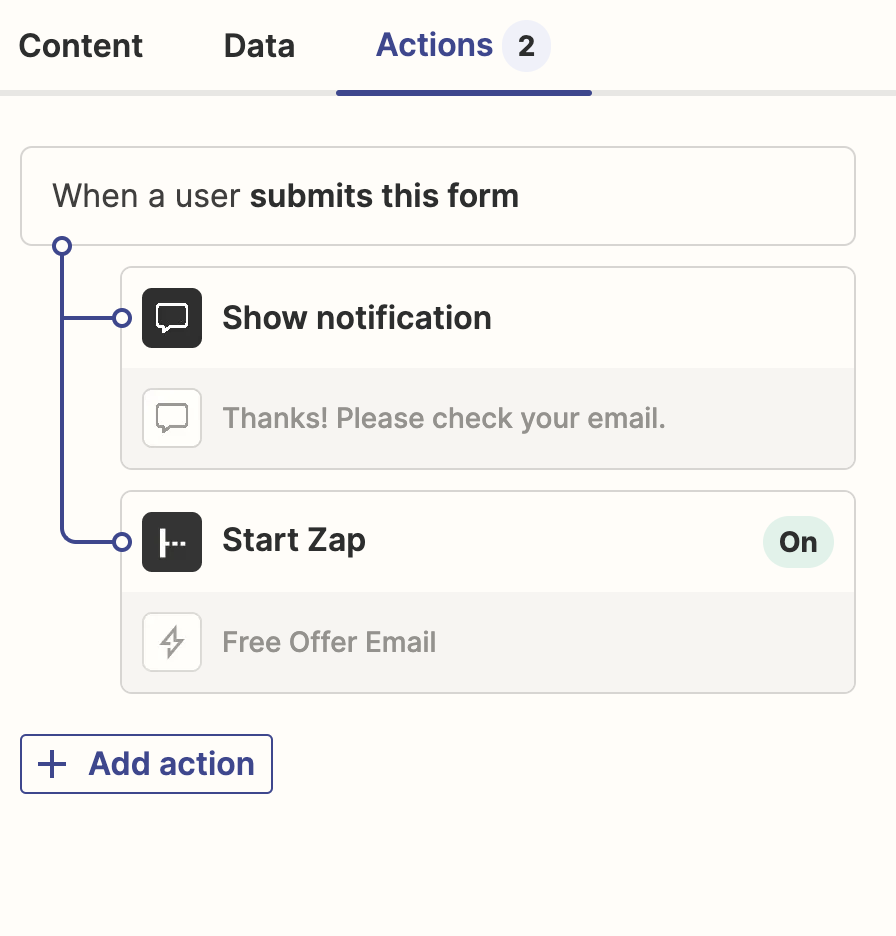 Screenshot of actions tab in interfaces