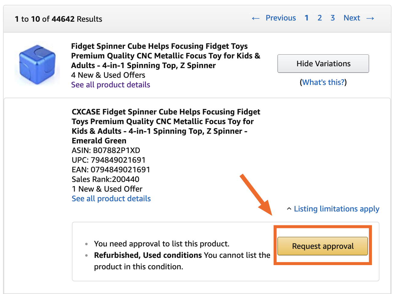 Request approval button on Amazon Seller Central