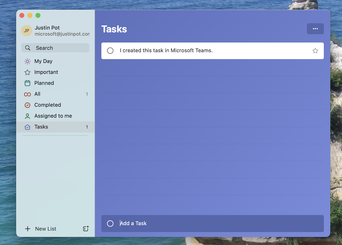 Creating a task in Microsoft To Do