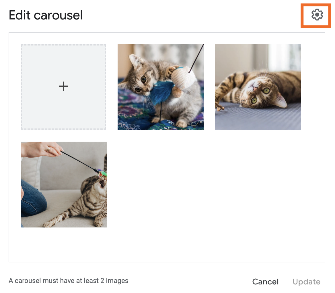 How to change the image carousel settings in Google Sites.
