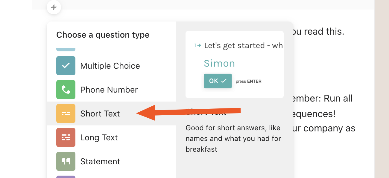 Typeform Short Text question