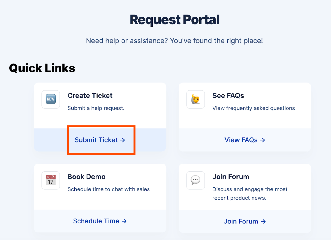 Screenshot of submit ticket link