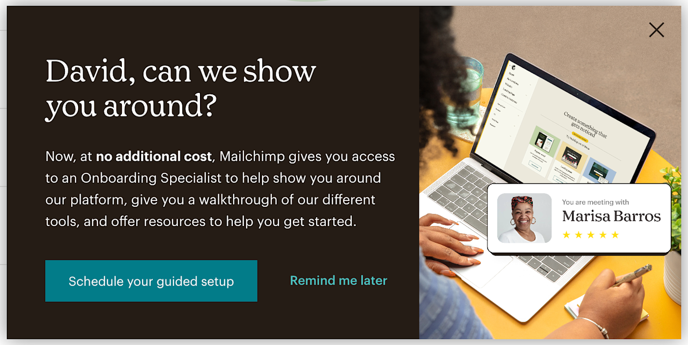 Guided setup from Mailchimp