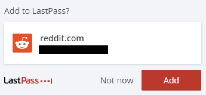 LastPass pop-up after logging in with a new account, confirming that you want to add it to your vault