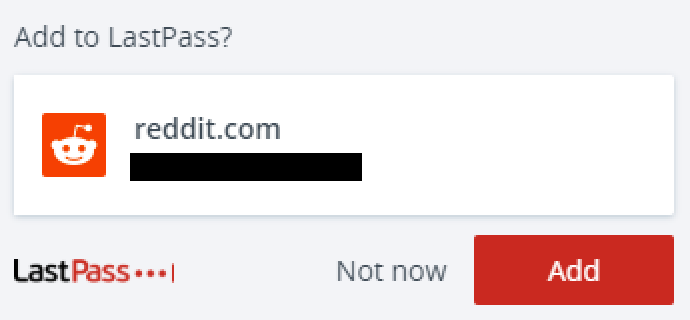 LastPass pop-up after logging in with a new account, confirming that you want to add it to your vault