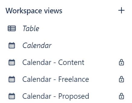 Anna's Workspace views, which include four calendar views