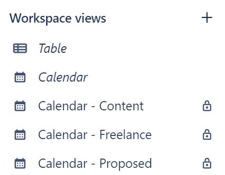 Anna's Workspace views, which include four calendar views