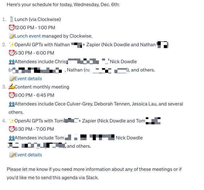 Screenshot of meeting agenda