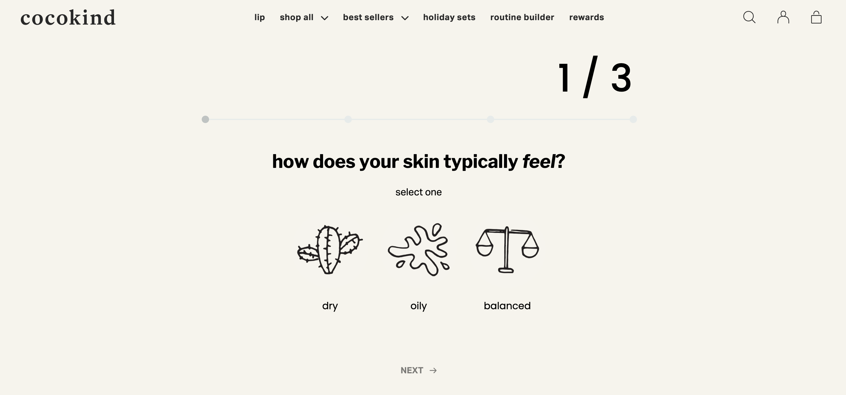 Cocokind home page offering the user a skin care routine quiz