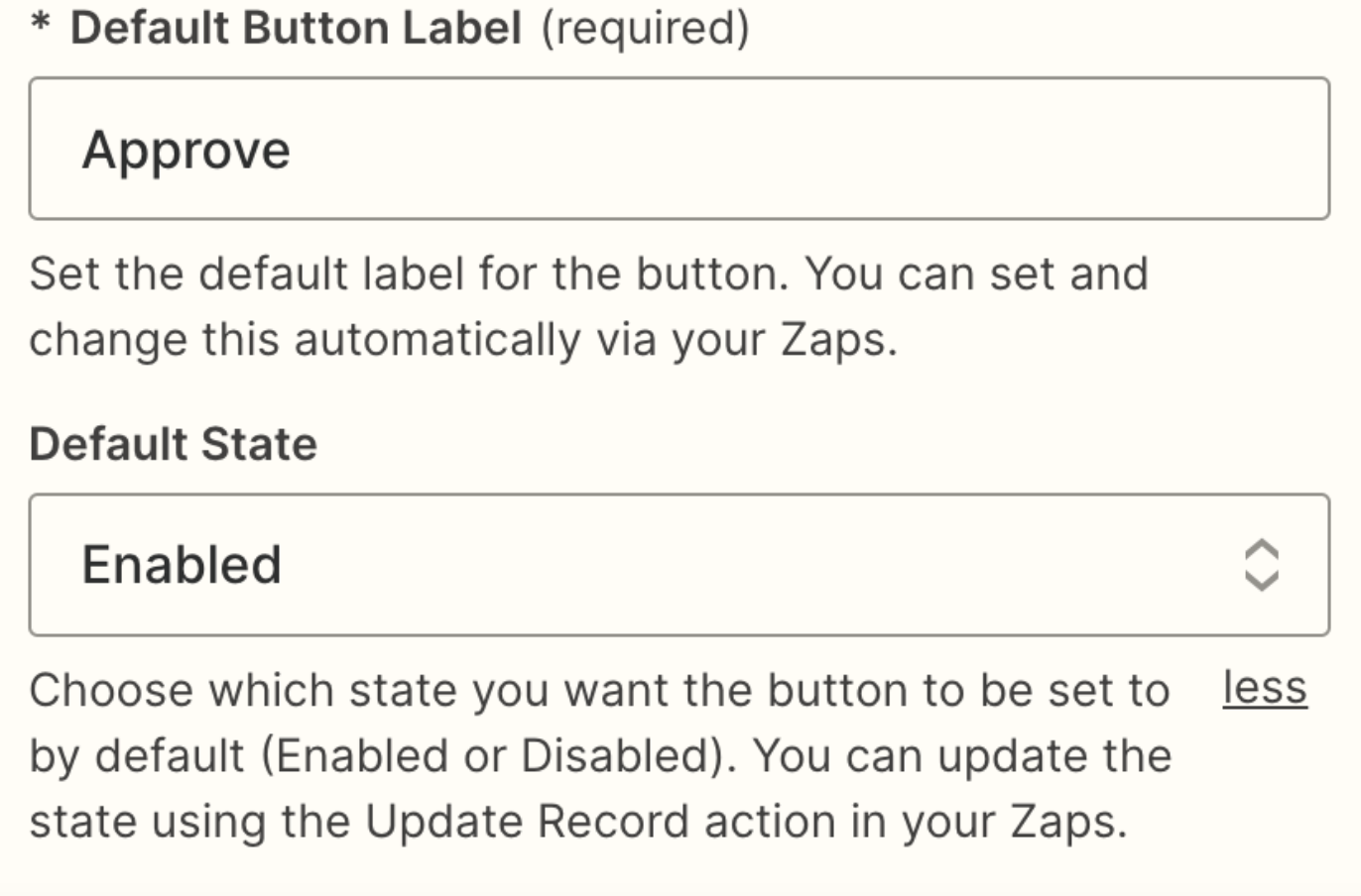 Screenshot of button labels