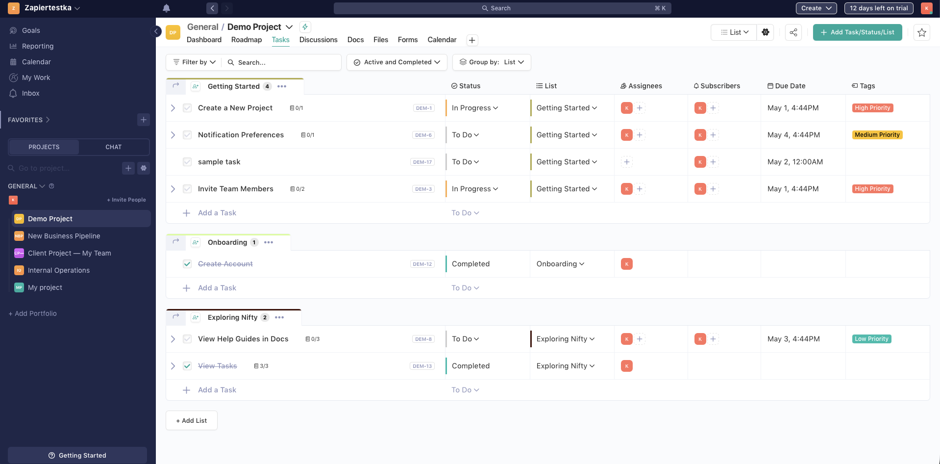 Nifty, our pick for the best project management software for Notion lovers