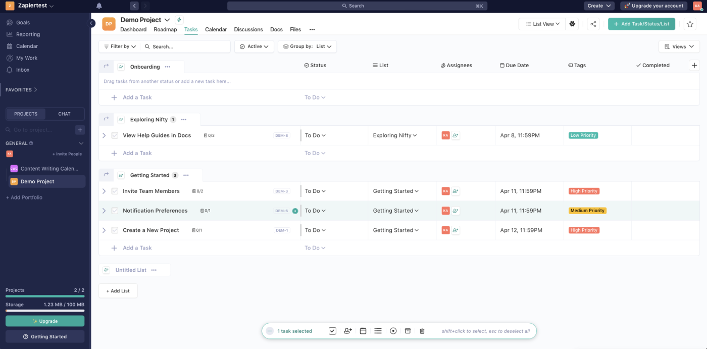 Nifty, our pick for the best project management software for Notion lovers