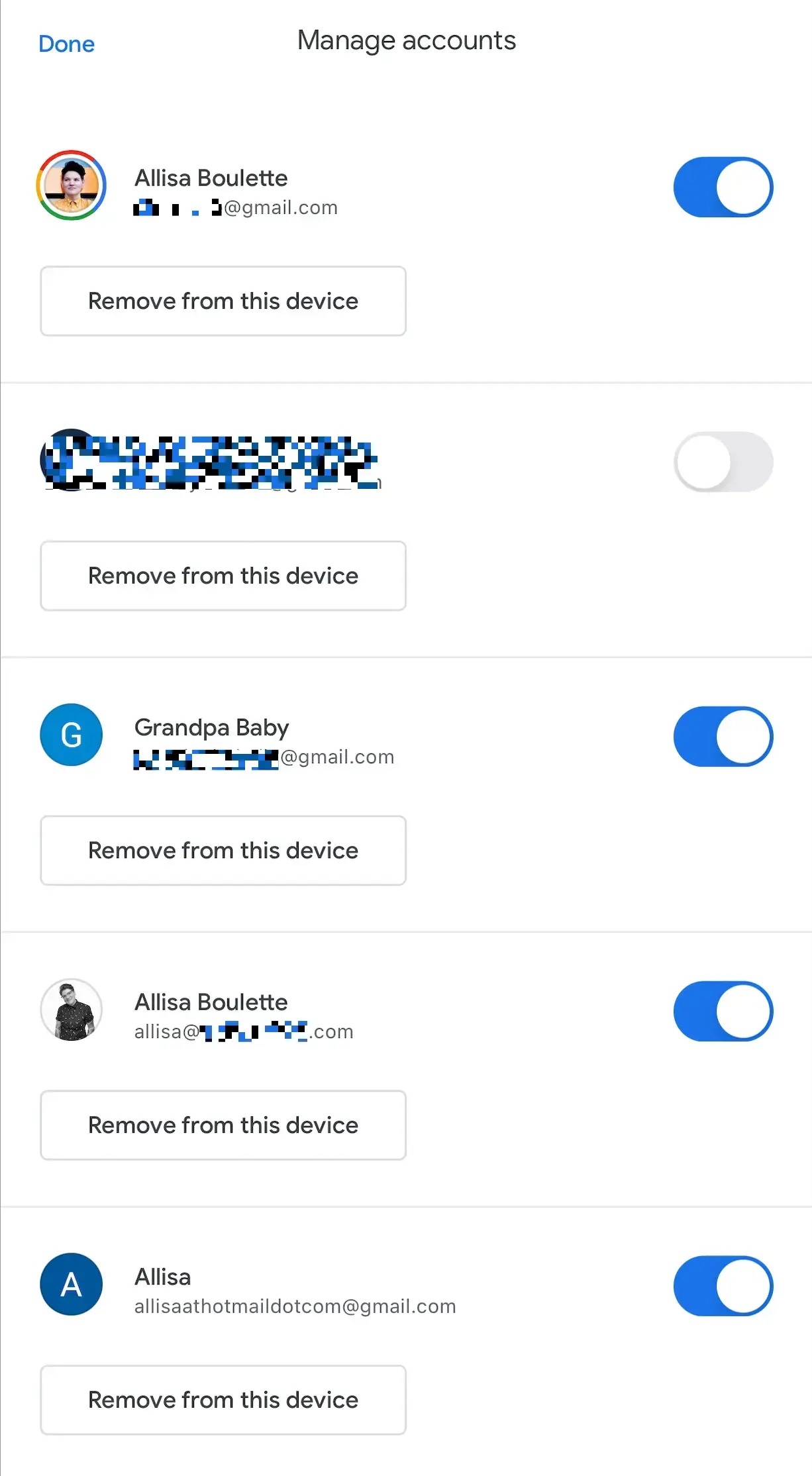 Screenshot of multiple Gmail accounts 