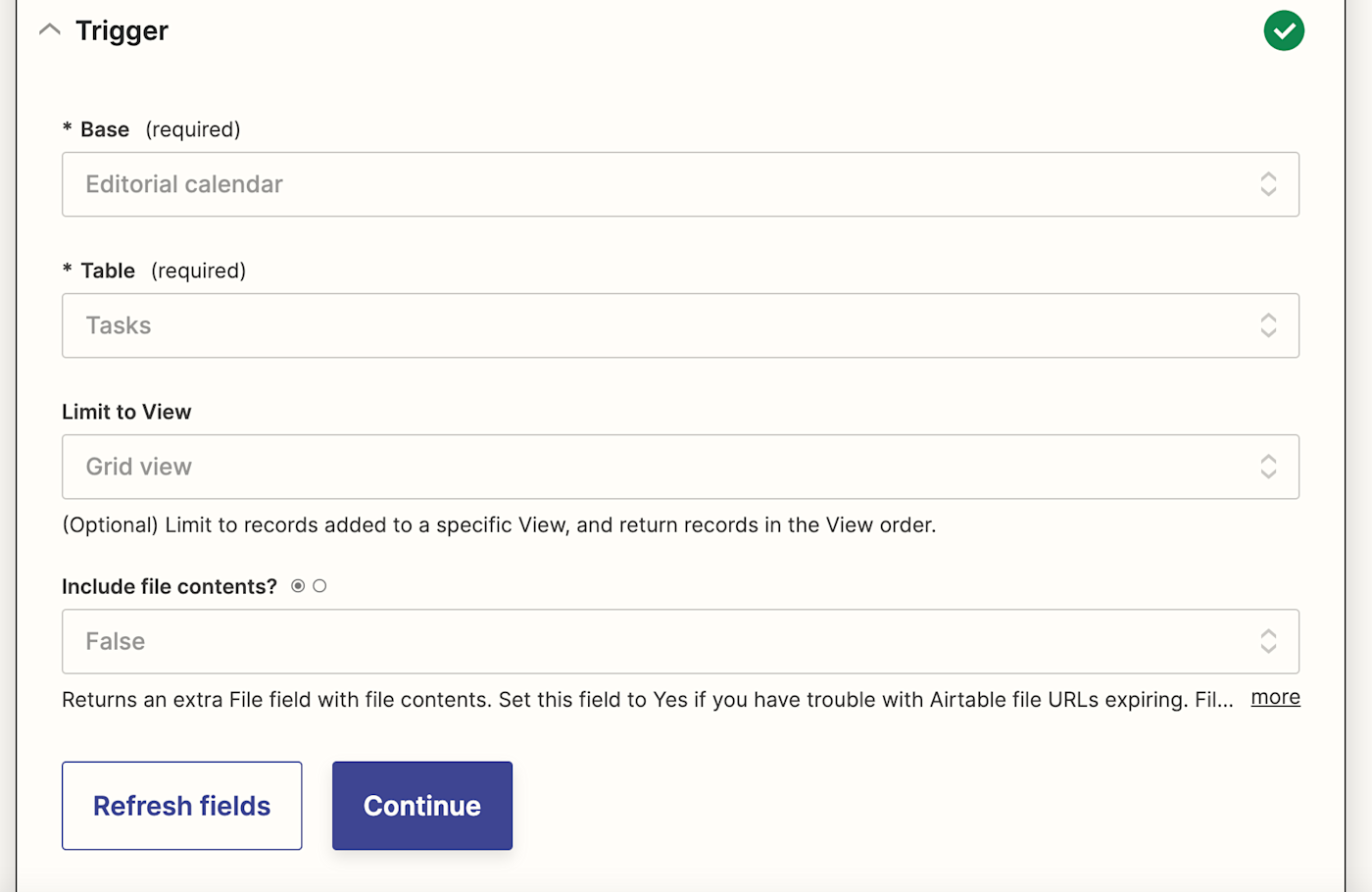 Airtable dropdown fields in the Zap editor