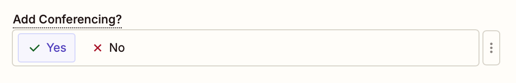 Yes is shown selected in the Add Conferencing? field in the Zap editor.