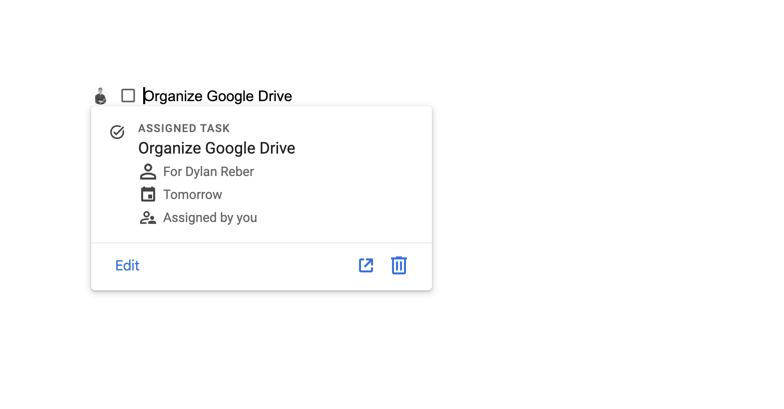 Screenshot of the task window in Google Docs