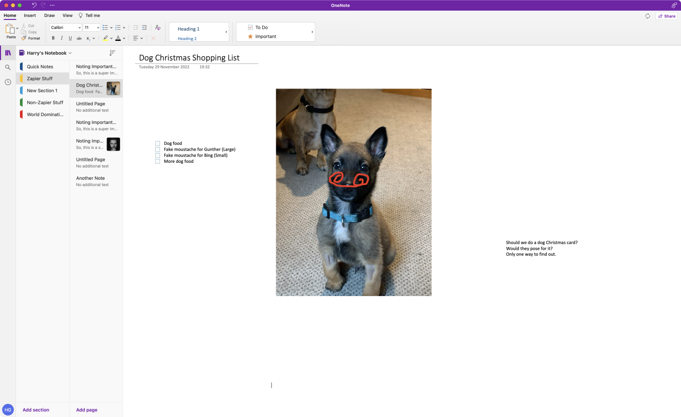The interface for OneNote, our pick for the best free note-taking app