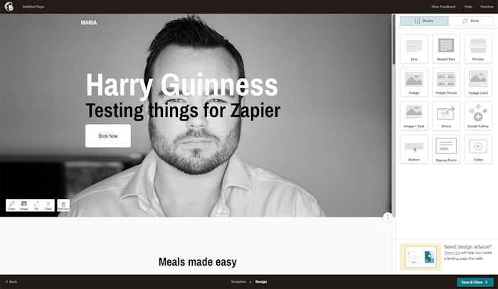 Mailchimp landing page builder screenshot