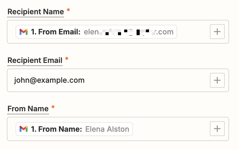 Screenshot of Gmail fields