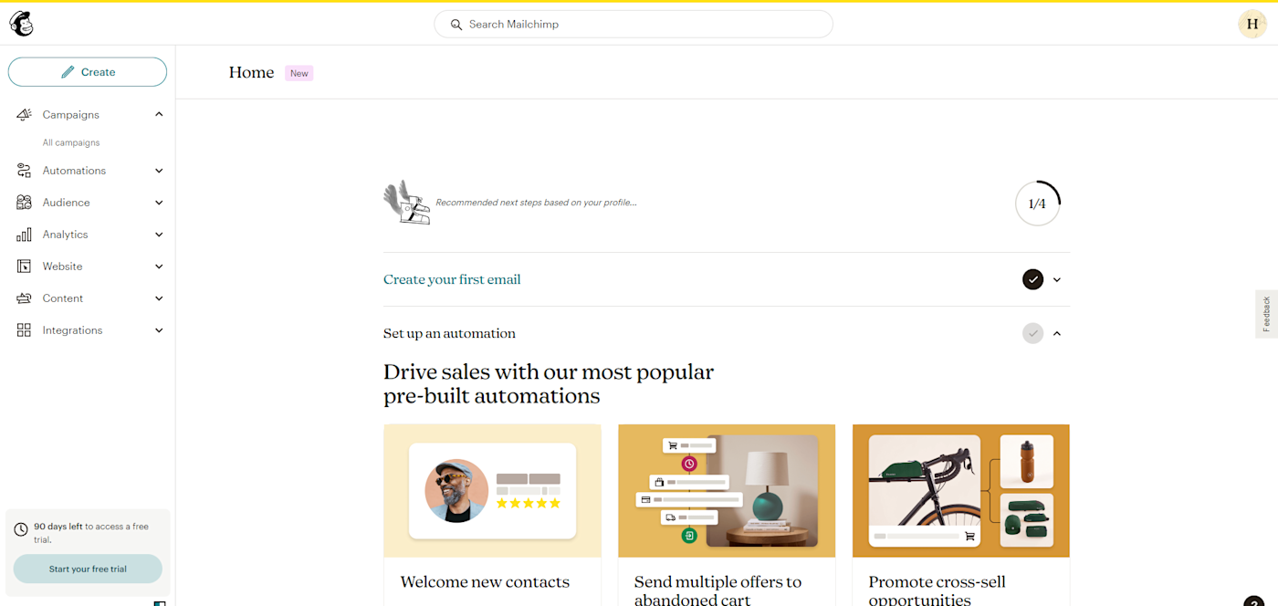 Screenshot of the Mailchimp interface during the first step of newsletter creation