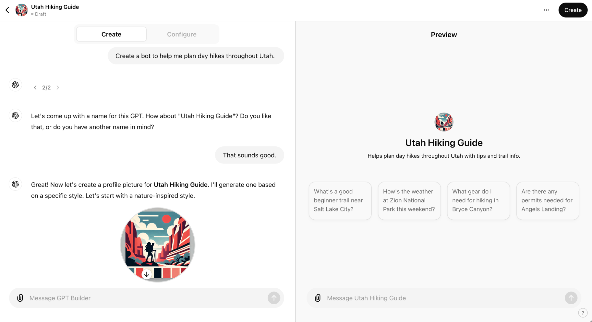 Example of building a custom GPT. 