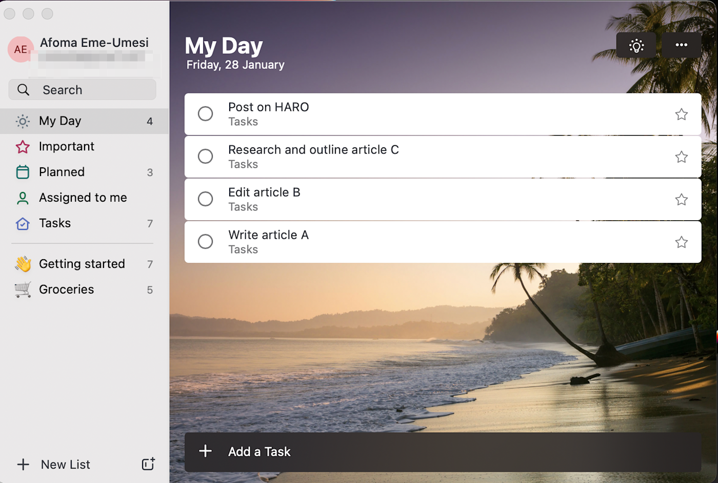 The My Day tab on Microsoft To Do