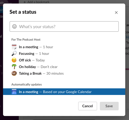 Custom status message in Slack