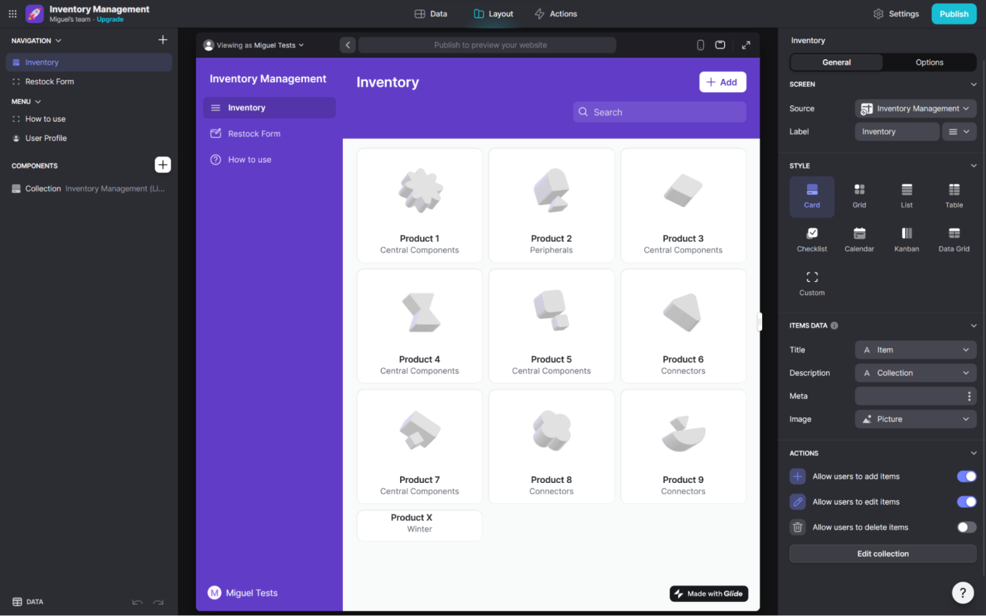 Glide, our pick for the best internal tool builder for a no-code solution